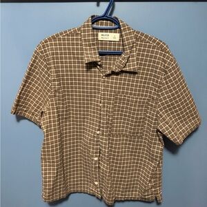 Hollister brown/beige boxy fit button up shirt